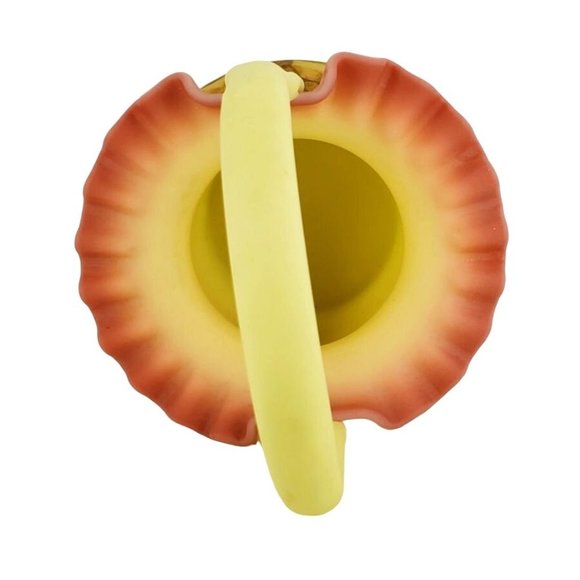 Fenton Art Glass Burmese Ruffled Handled Basket Trees Birds Artist Signed VTG - Picture 5 of 9